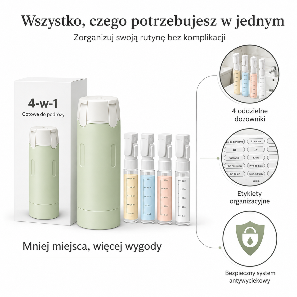 Podróżka - przenośny dozownik 4 w 1
